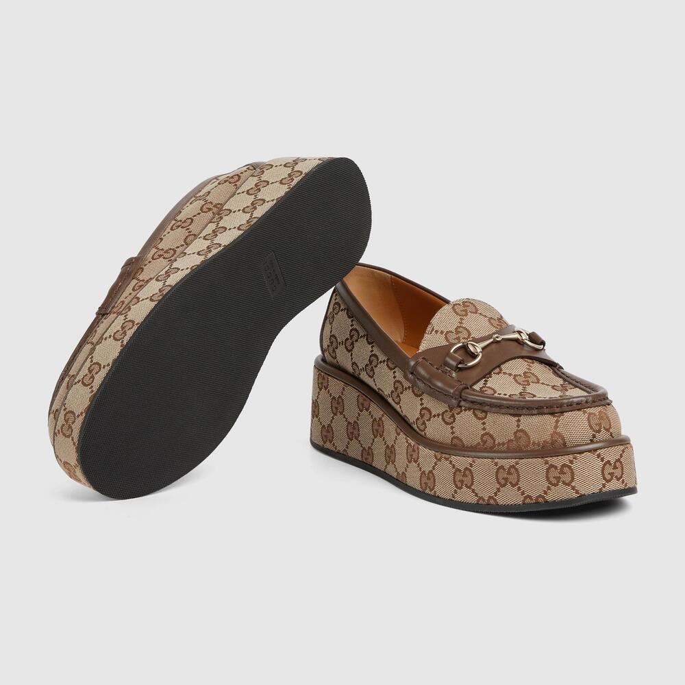 Gucci Horsebit GG Canvas Wedge Loafers - Picture 3 of 4